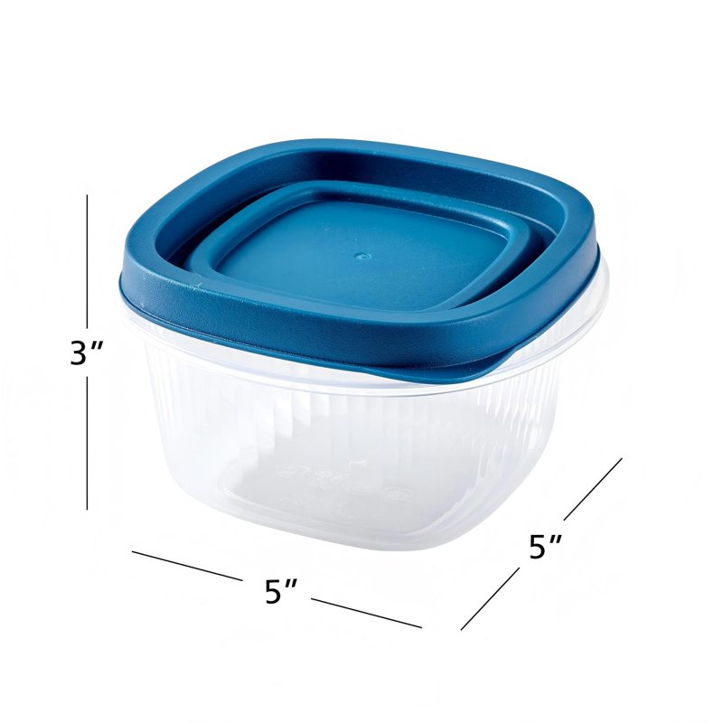 Reusable Food Storage Containers, 2-Cup Square, 3-Pack - BPA-Free Plastic