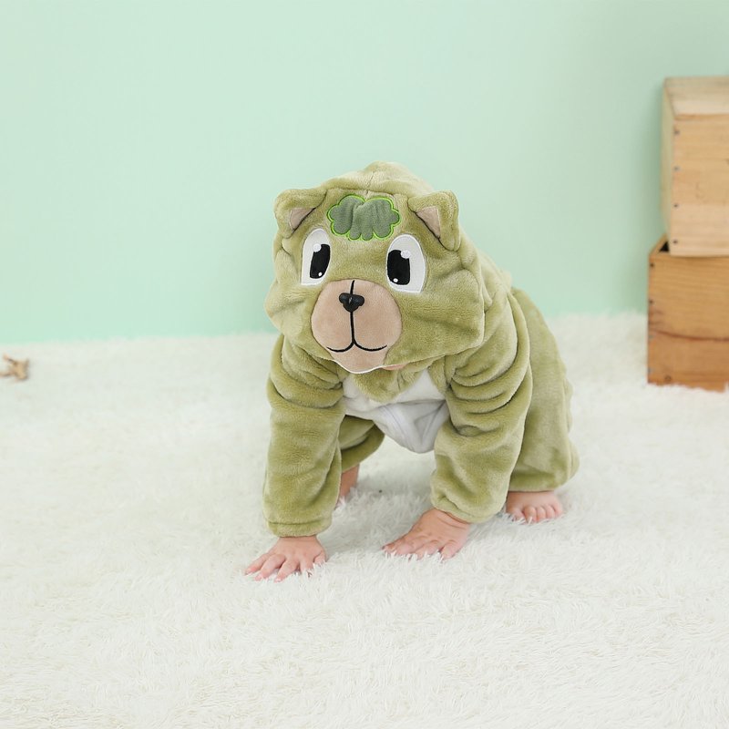 Kids Animal Cosplay Romper - Hooded Flannel Jumpsuit for 12-18 Months - Green D Variation