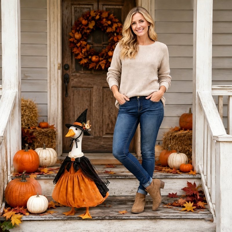 Halloween Pumpkin Dress Ghost Cape Witch Hat Yard Decor Set - Variation D