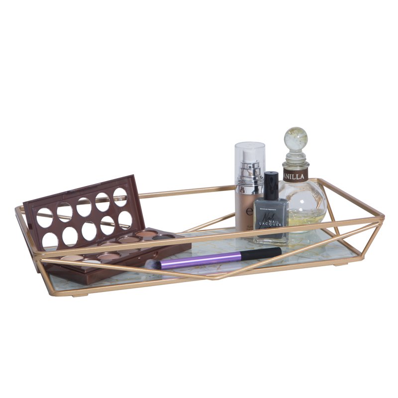 Gold Marble Agate Design Rectangular Vanity Tray 15.7 x 6.5 Inches