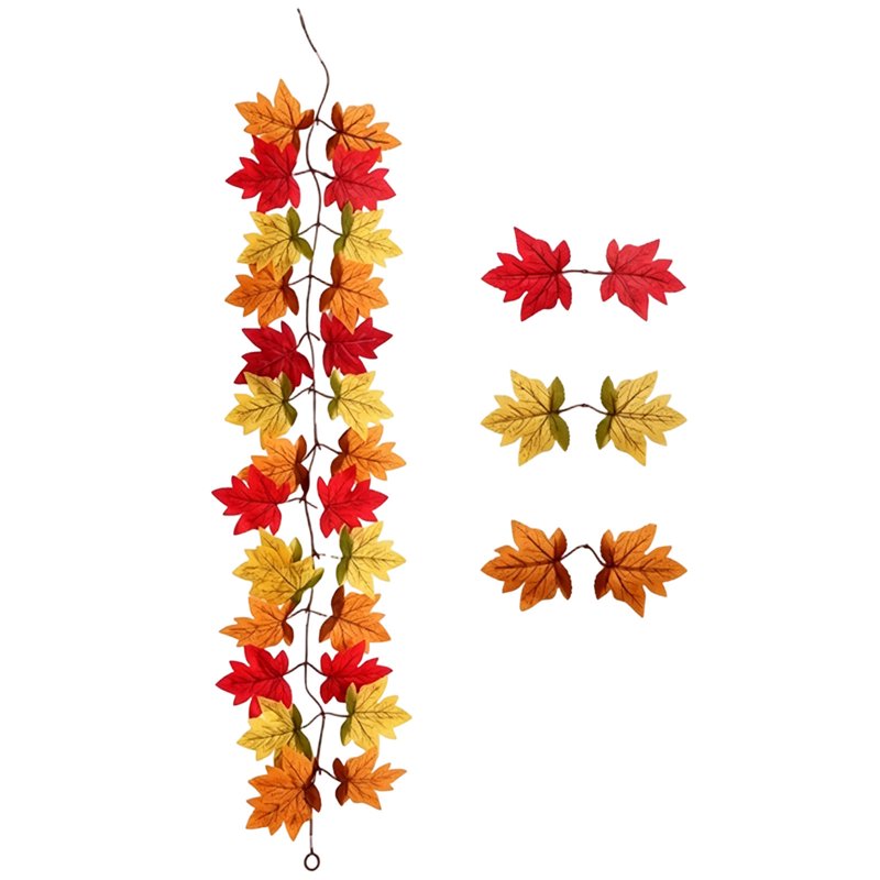 Thanksgiving Fall Maple Garland with Pumpkin Picks - 40in Artificial Leaf Vine, Autumn Decor for Fireplace & Porch - Orange V