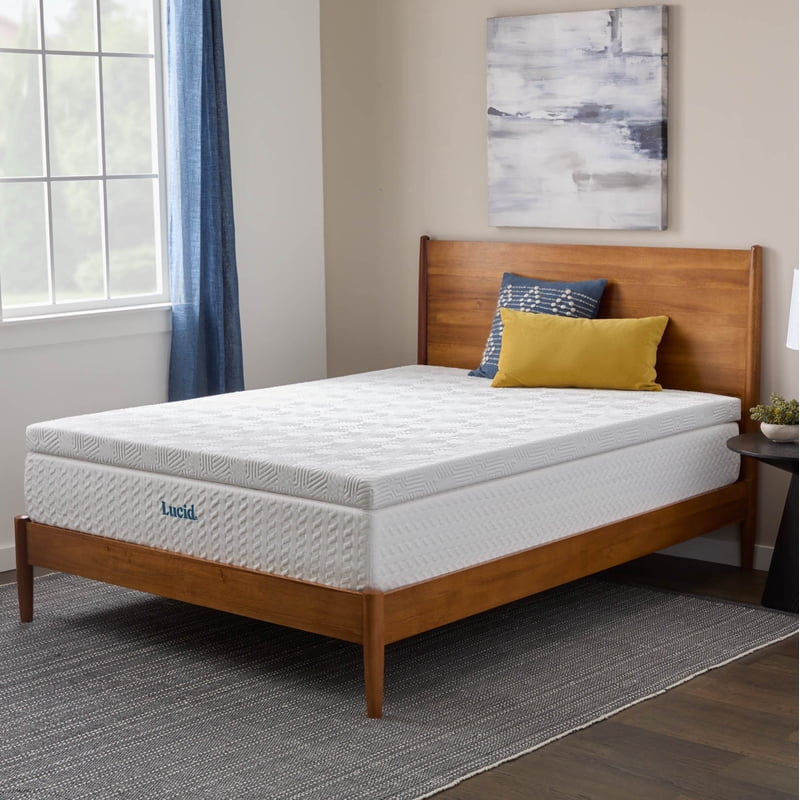 Lucid 3 Inch Charcoal Gel Memory Foam Mattress Topper Queen - Plush & Cooling