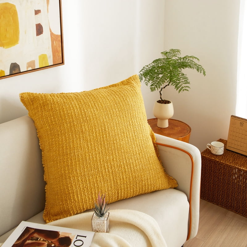 Yellow Decorative Throw Pillow - 22x22 inches, Geometric Textured Cover, Neutral Accent for Sofa or Bed - Sunny Style