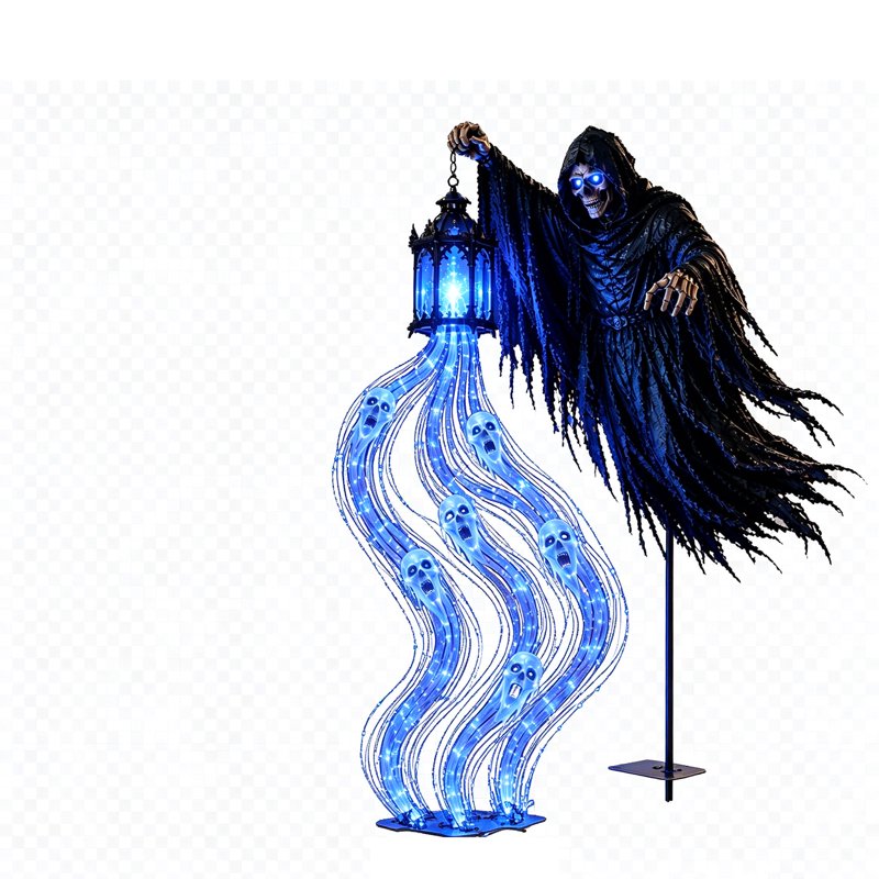 Battery-Powered Halloween Soul Harvester Garden Light with Blue LED, Spooky Reaper Yard Stake
