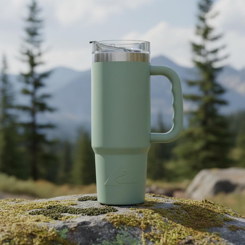 30 oz Insulated Stainless Steel Travel Tumbler with Handle - Sage Green