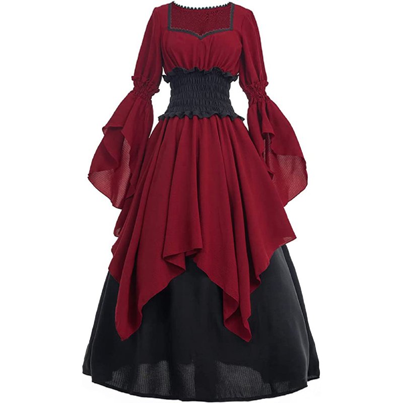 Women’s Medieval Fairy Dress with Bell Sleeves - XL, D36 Wine Variation