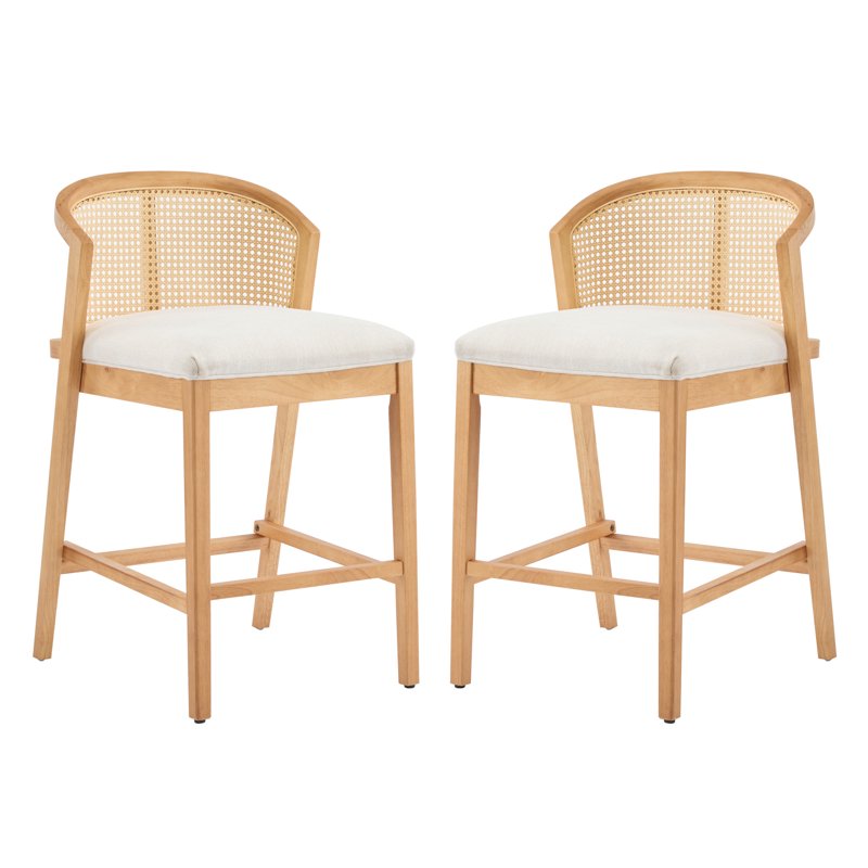 Counter Height Bar Stools Set of 2 - Natural Finish & Beige Cushion