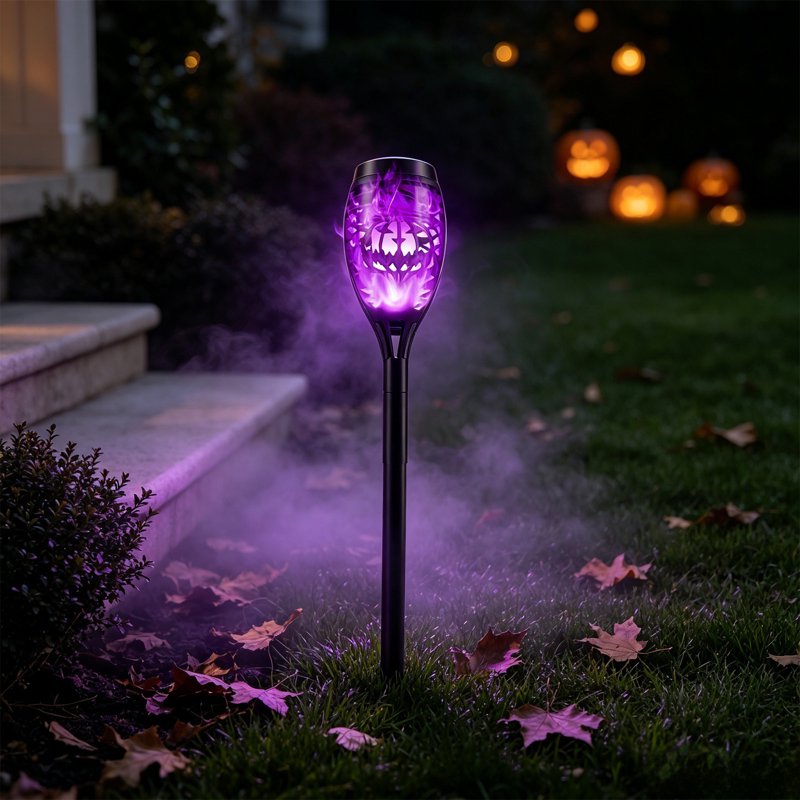 Solar Pumpkin Stake Light - Purple LED Outdoor Ground Lamp with Auto On/Off, Waterproof Halloween Decor - Variation 1#D