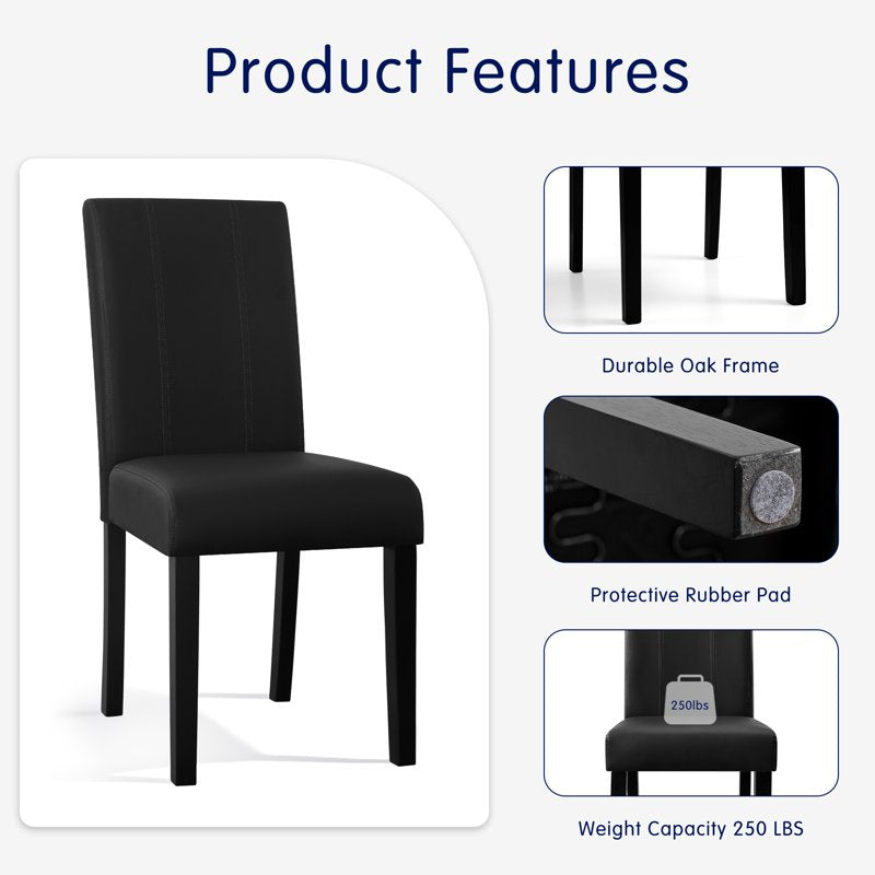 Faux Leather Dining Chairs Set of 4 - Black Parsons Style