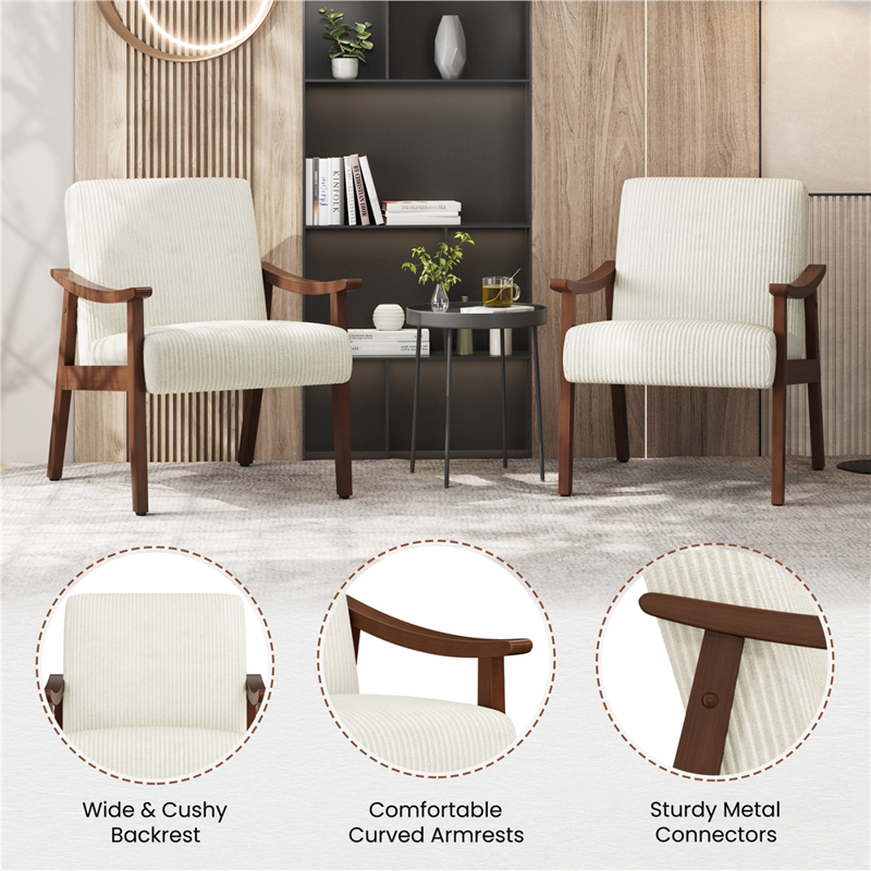 Mid-Century Modern Corduroy Fabric Armchair with Wood Legs