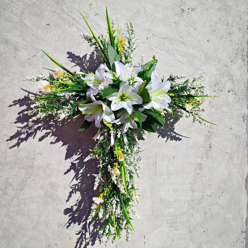 Easter Front Door Wreath Cross - 20 Inch Rustic Farmhouse Decoration - Variation B
