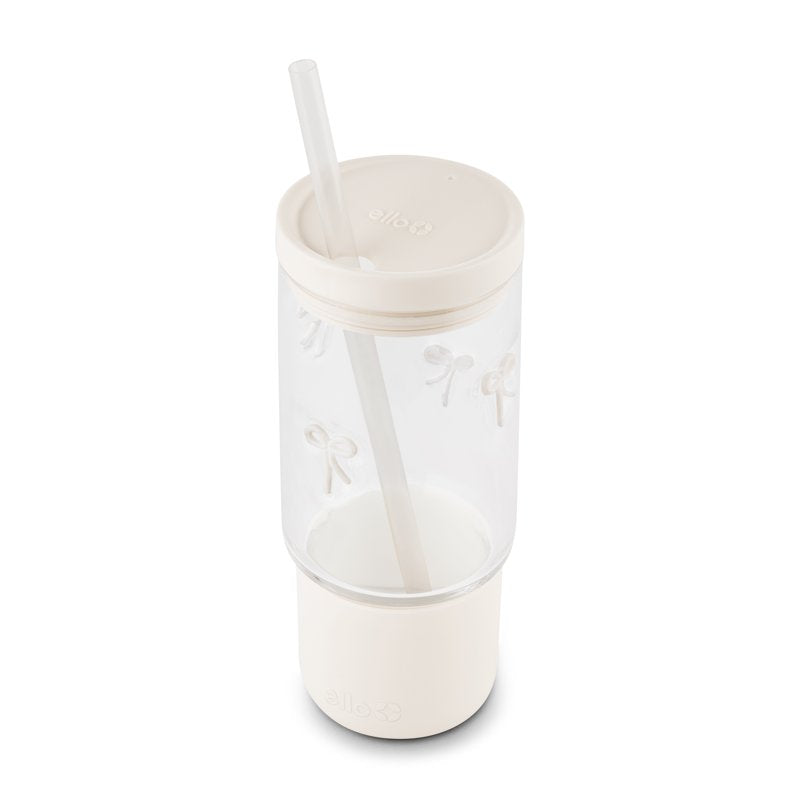 18oz Glass Tumbler with Charms - White Bows