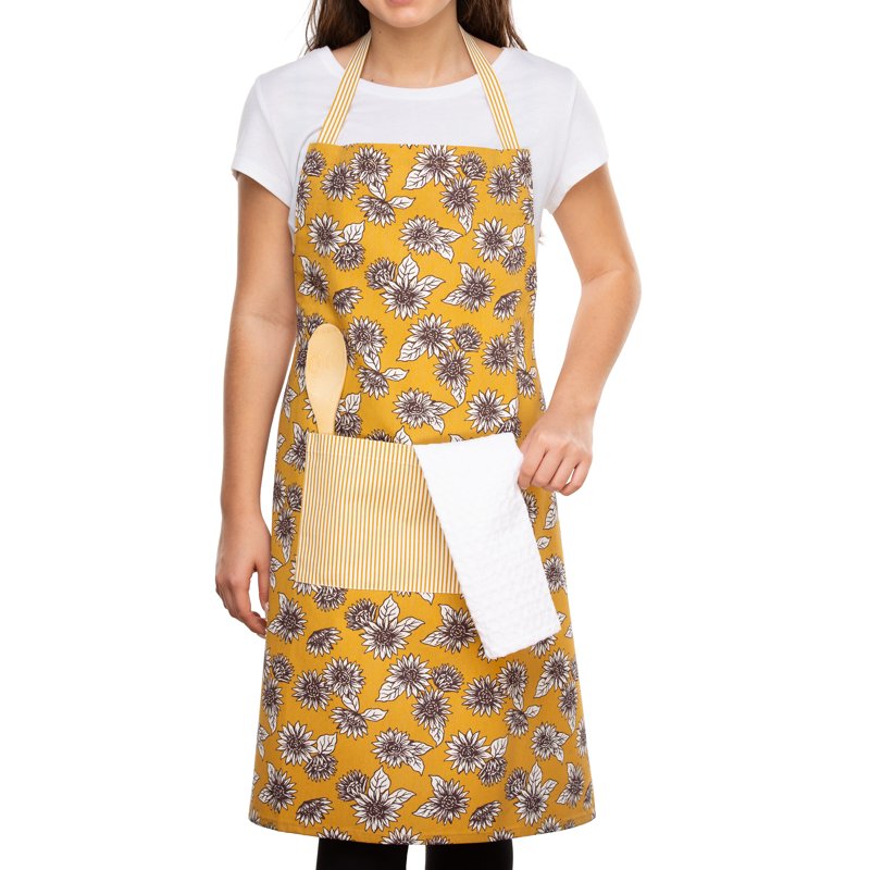 Chef Kitchen Apron - 28" x 32" Cotton Apron with Pocket - Yellow Sunflower