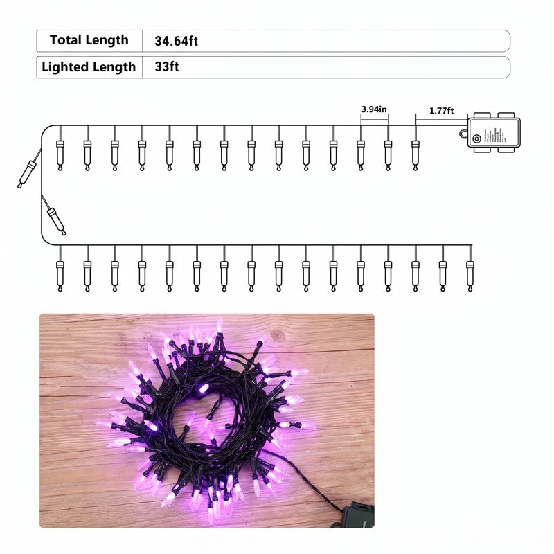 Halloween String Lights 33ft 100 LED Waterproof Battery-Powered Purple