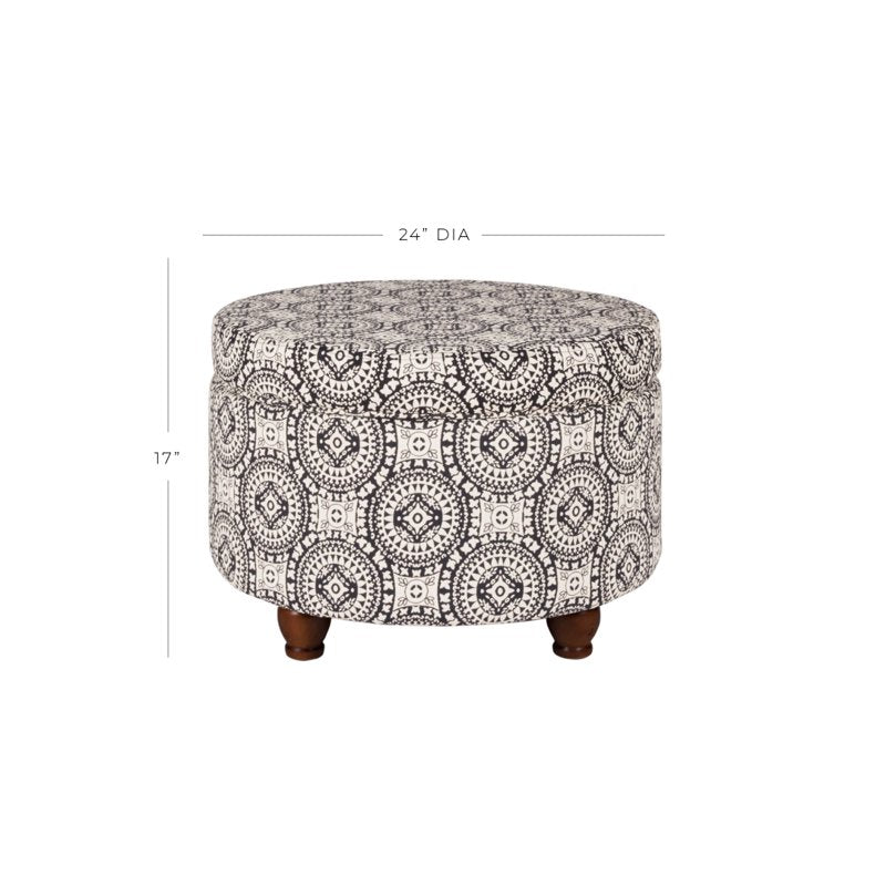 Round Storage Ottoman with Medallion Fabric - Multi Colors