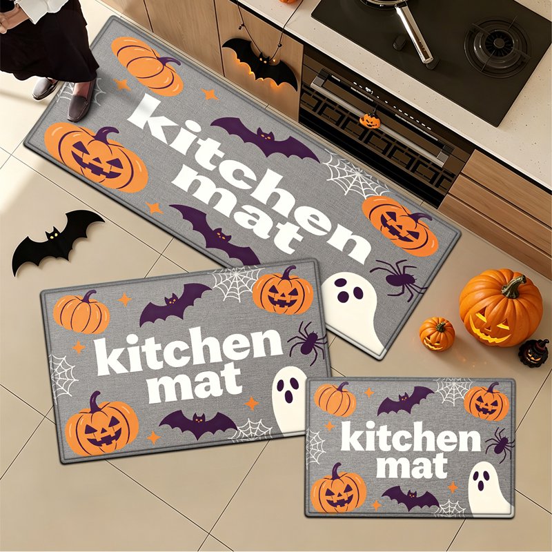 Halloween Pumpkin Lanterns 3-Pack with Flannel Mats Set - Non-Slip Home & Bathroom Decor