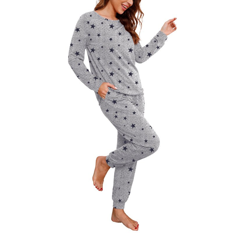 MINTREUS Women's Long Sleeve Pajama Set with Pockets - Black Star Gray, M