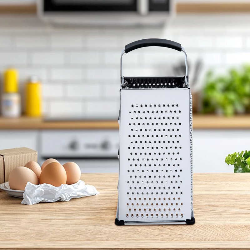 4-Sided Stainless Steel Grater - 9 Inch with Soft Grip Handle