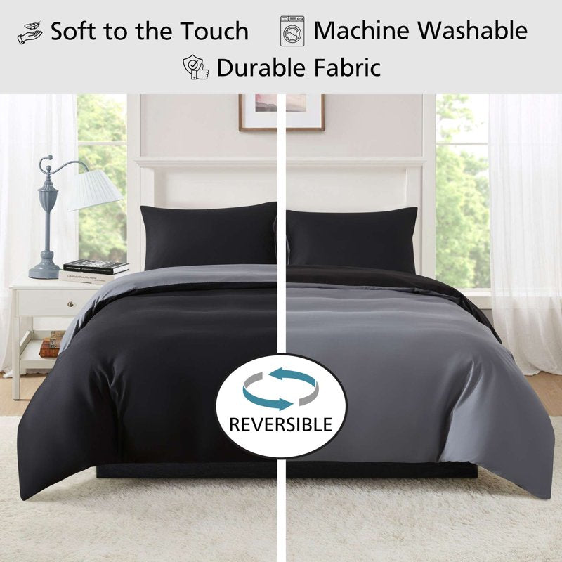 Mainstays King Duvet Cover Set All-Season Black - 3-Piece