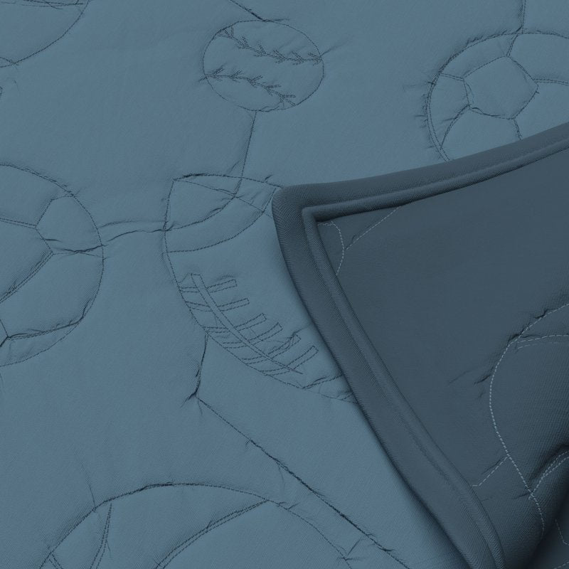 Kids Reversible Twin Quilt Set - Blue and Green Stripe Bedding with Pillow Sham