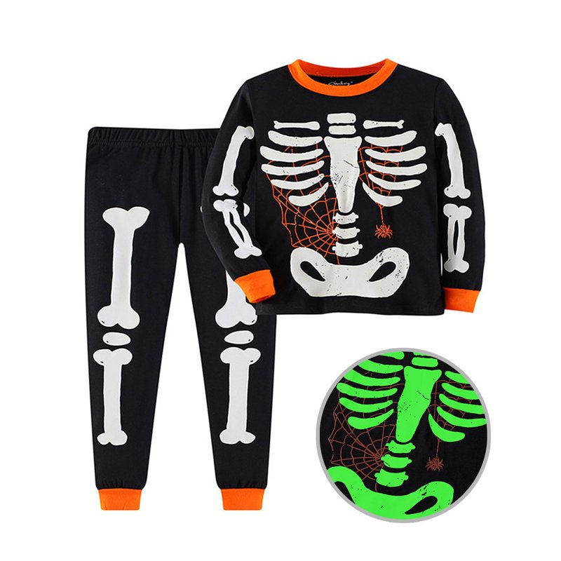 Kids Halloween Glow-in-the-Dark Pajama Set for Toddlers 7-8 Years - Black Variation Z11