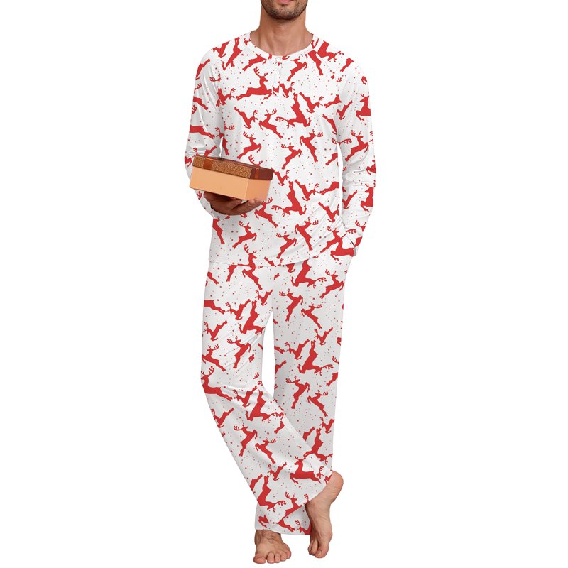 Christmas Couple Pajama Set Men S Red Elk Holiday Sleepwear Matching PJs