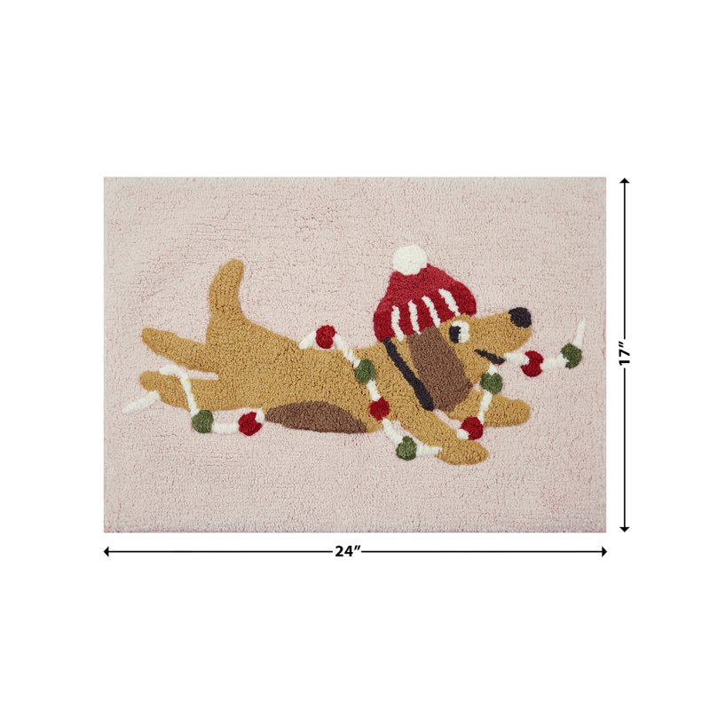 Pink Dog Christmas Bath Rug - 17x24 Inch Cotton Seasonal Decor