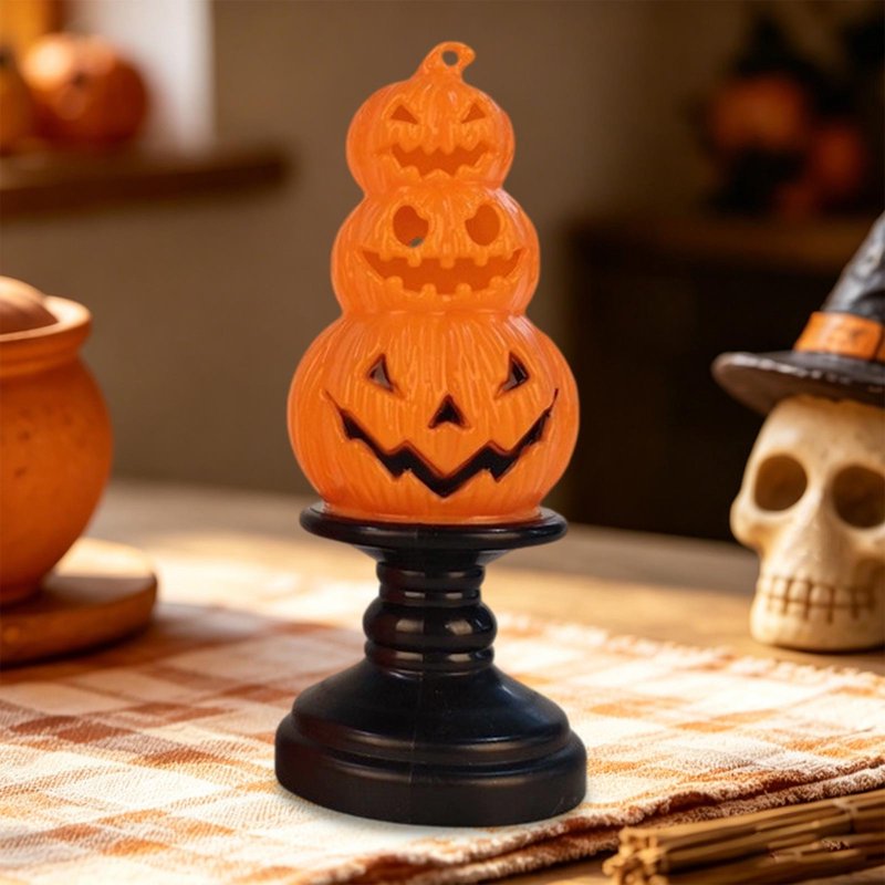 Orange Pumpkin Electronic Candle Halloween Party Light Luminous Table Decor - Safe Battery Operated