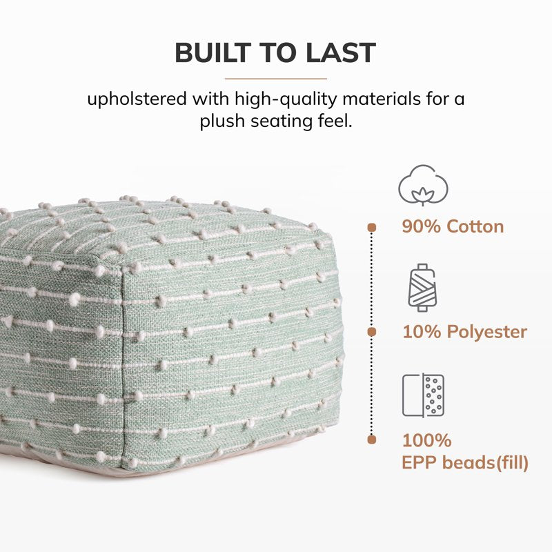 22-Inch Teal and Ivory Pouf Ottoman - Handmade, Durable, Versatile