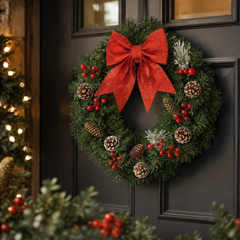 Artificial Christmas Wreath for Front Door & Indoor Decor - Holiday Wreath, Outdoor Friendly, 006-Christmas