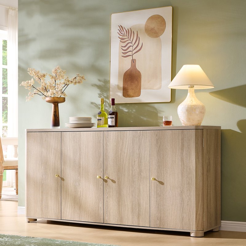 66" Curved Coffee Bar Storage Cabinet - Light Grey Sideboard