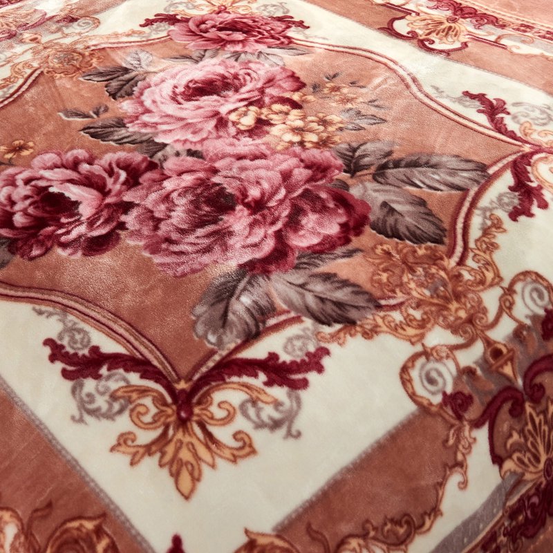 Beige Floral King Size Fleece Blanket 10Lbs Heavyweight Bed Throw