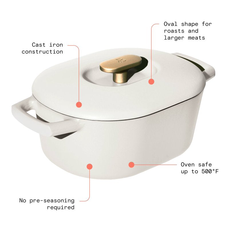 6 Quart Enameled Cast Iron Dutch Oven - White Icing