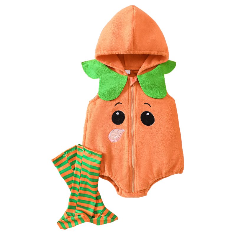 Unisex Baby Halloween Pumpkin Romper Set with Socks - 12-18 Months