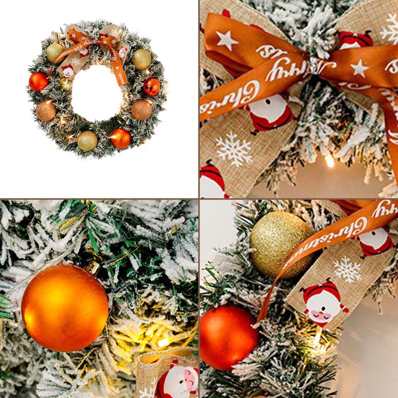 Christmas Wreath with Lights - 11.8 Inch Orange Holiday Door Decor - Variation 4A