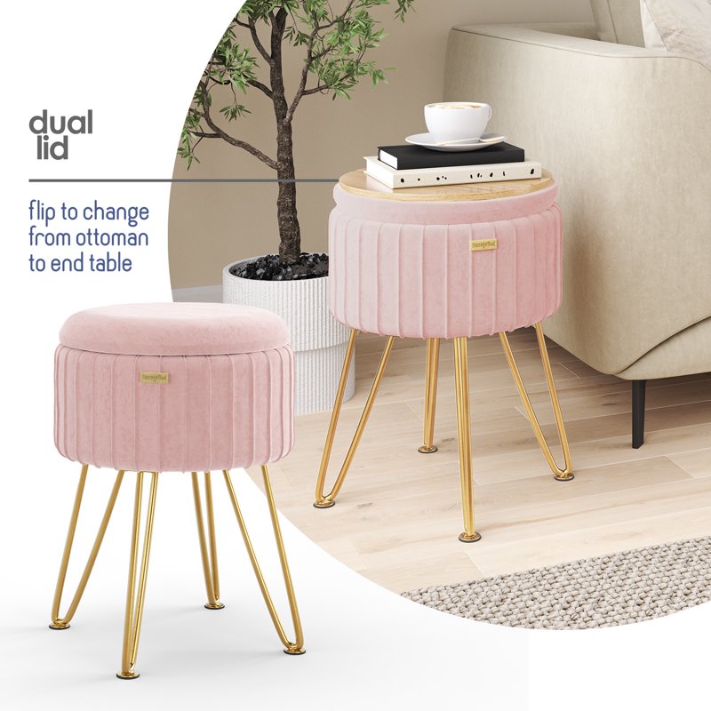Small Round Ottoman with Storage - Velvet Foot Stool