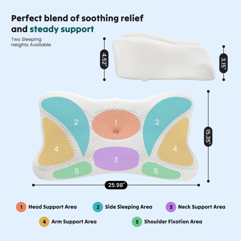 GIANNA 2 Pack Cervical Memory Foam Pillows for Neck & Shoulder Pain Relief - Queen Size, Dark Gray