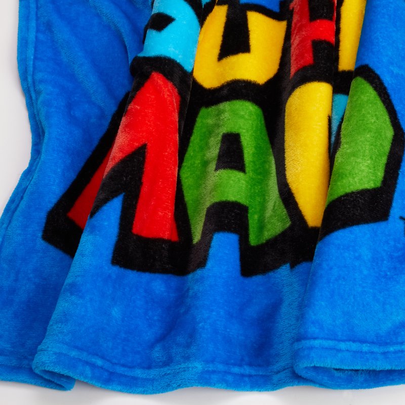 Super Mario Kids Blue Print Fleece Bed Blanket - Licensed Mario Variation