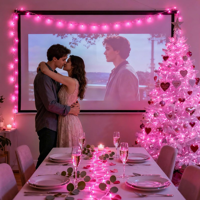 Pink Connectable LED String Lights 33ft 8 Modes Indoor Outdoor Valentine Decor