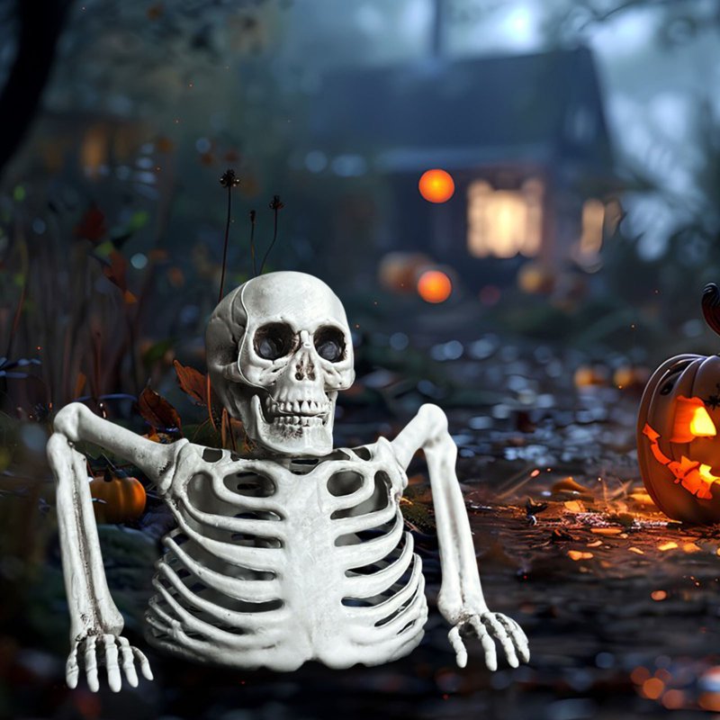 Outdoor Halloween Skeleton Prop - White Plastic Half Skeleton Decoration