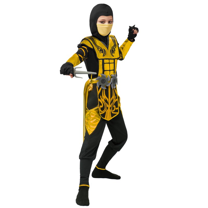 Kids Golden Ninja Costume Set for Boys Halloween Dress Up - Age 10-12 Years (Variation: Golden2, L 10-12yrs)