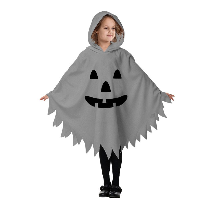 Kids Ghostface Costume Cape Unisex Hooded Dress Up Cloak for 7-9 Years - Grey-D Fancy Dress