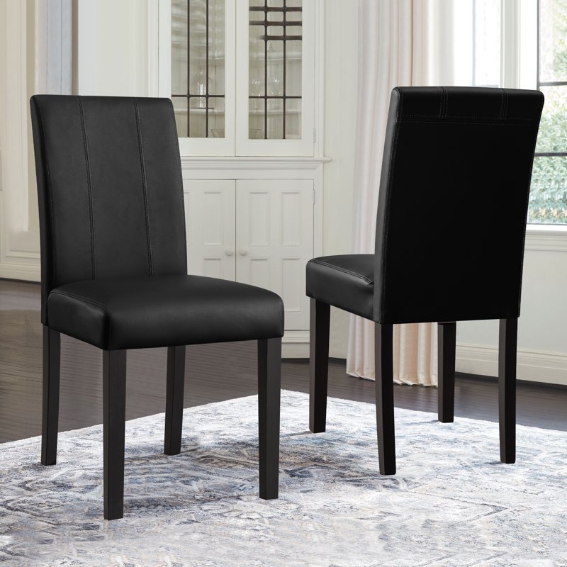 Faux Leather Dining Chair Set of 2 - Modern Mid-Century - Black