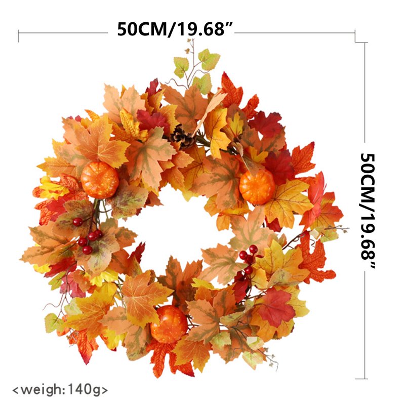 Fall Wreath Front Door Autumn Harvest Halloween Decoration with Pumpkins & Berries