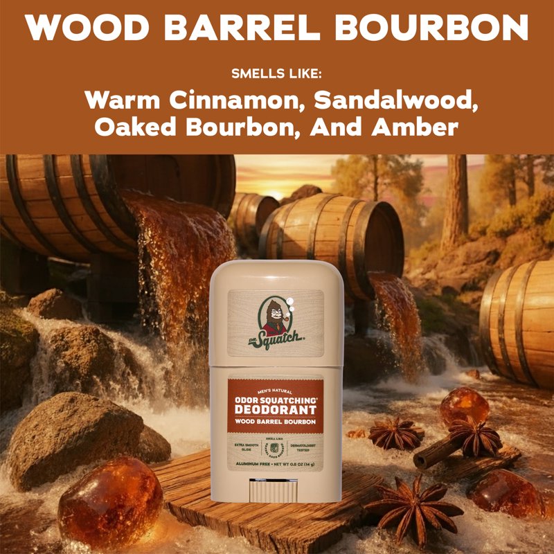 Natural Aluminum-Free Deodorant for Men - Wood Barrel Bourbon, 0.5 oz