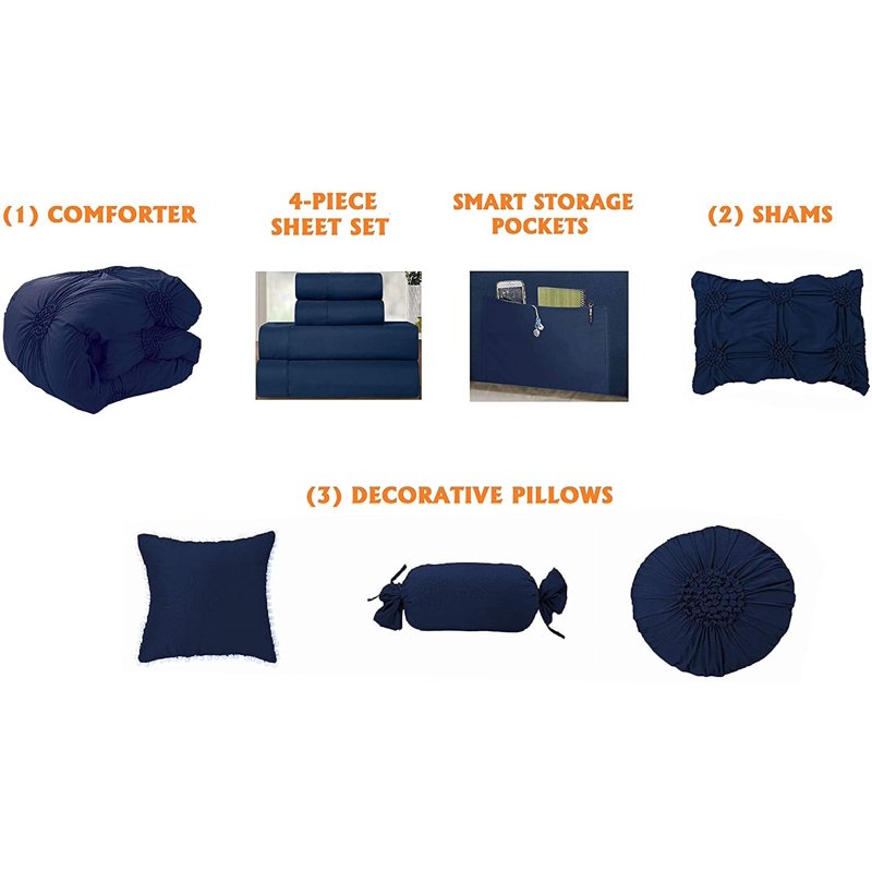 King Sunflower Bed-In-A-Bag Comforter Set Navy Blue - 10-Piece