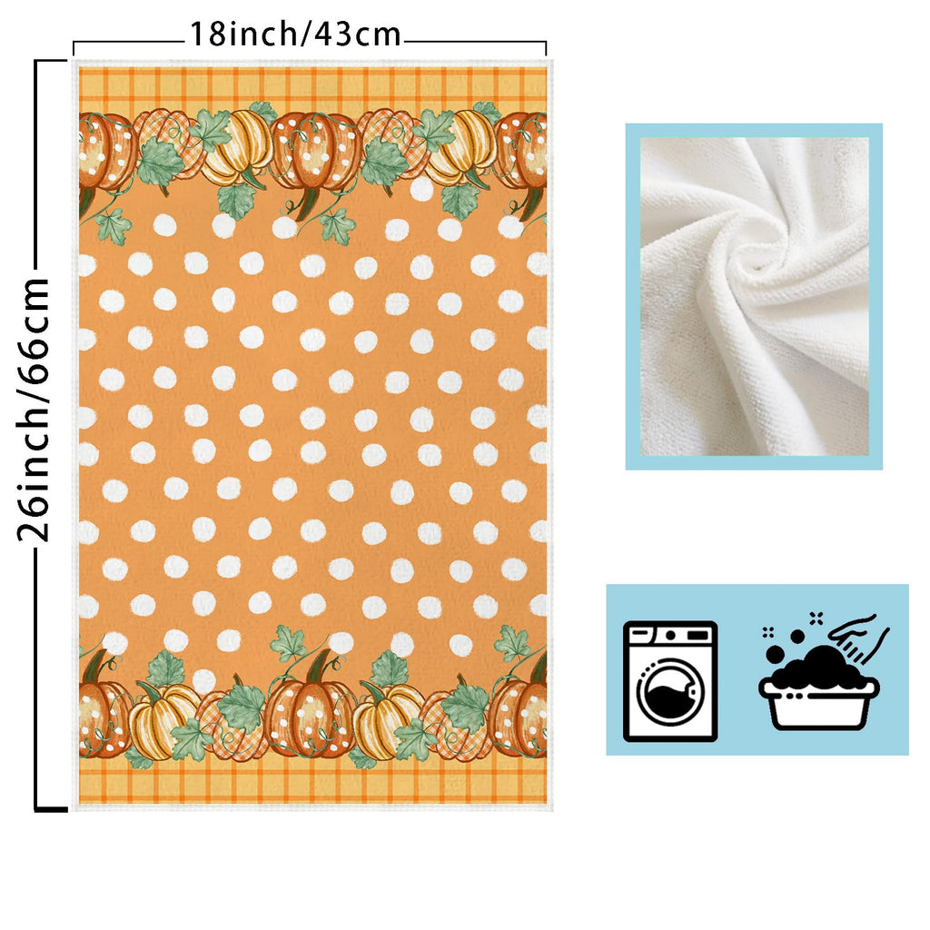 XCHI Fall Pumpkin Orange Plaid Dish Towels 18x26 Inch Hand Kitchen Towels Dishcloth Home Decorations Set of 2