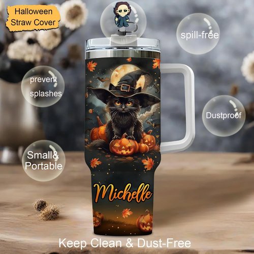 12PCS Halloween Straw Toppers for Stanley Cup, Silicone Horror Straw Cover for Stanley 30&40 Oz Tumbler with Handle, 10mm 0.4in Dust-Proof Reusable Straws Tips for Halloween Gifts