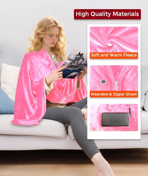 Hcaiip Heated Shawl for Women Men Heated Shawl Blanket Cordless with 11 Heating Zones Heated Blanket Throw with Battery Wearable Heated Poncho Shawls