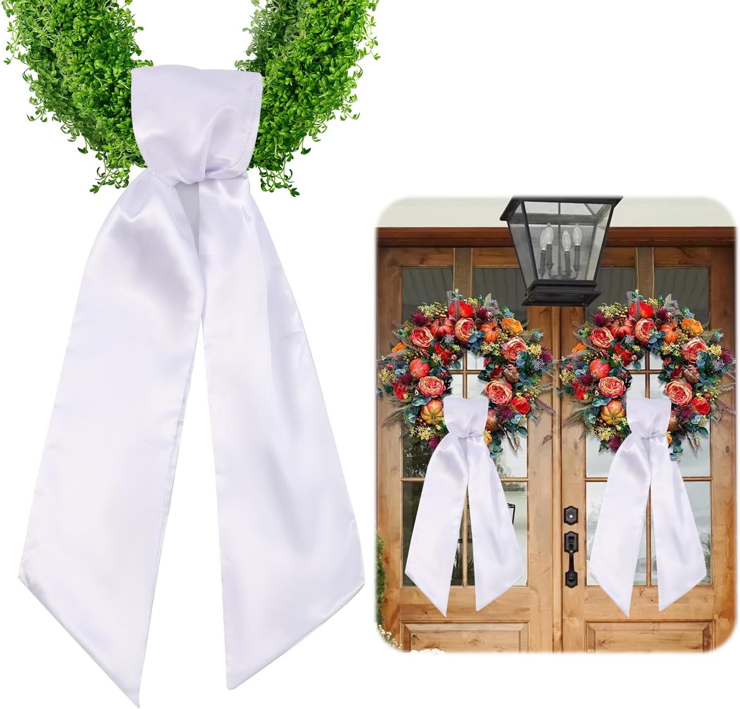 Skiennix 2 Pack Wreath Sash - Blank White Sash for Monogram Embroidery | 5'' W x 54'' L Decor